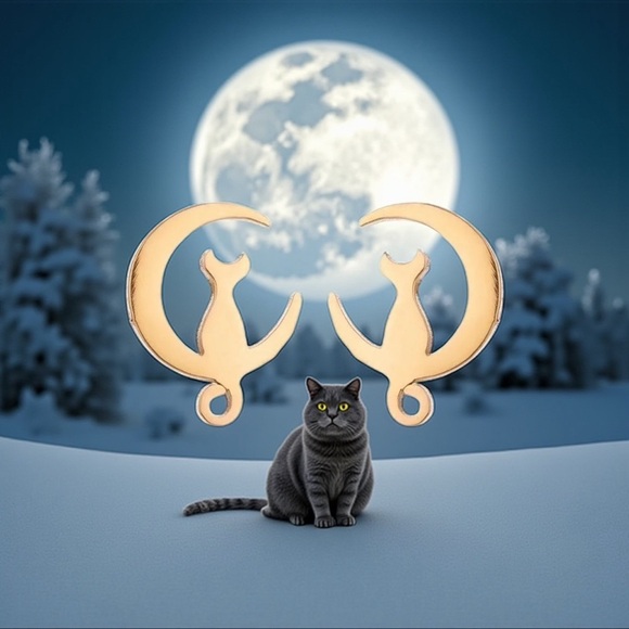 Fashion Jewelry Jewelry - Stunning Gold Cat Moon Earrings